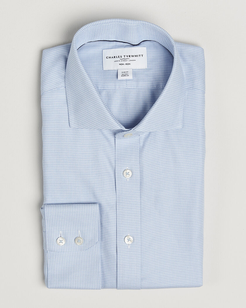 Charles Tyrwhitt Slim Fit Non Iron Trafalgar Weave Shirt Sky Blue – Blauw