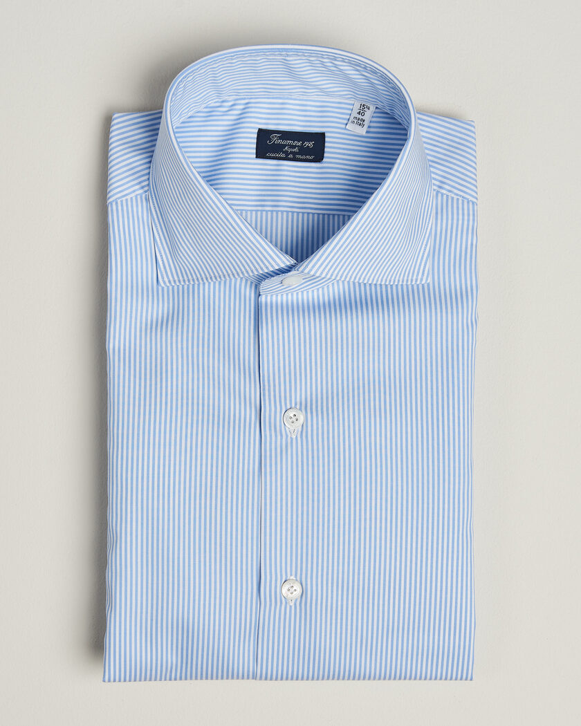 Finamore Napoli Milano Slim Traveller Cotton Shirt Blue Stripe – Blauw