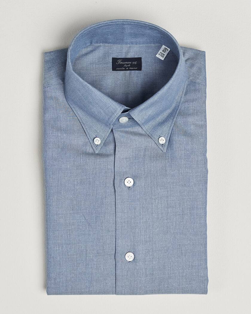 Finamore Napoli Milano Slim Cashmere BD Shirt Light Blue – Blauw