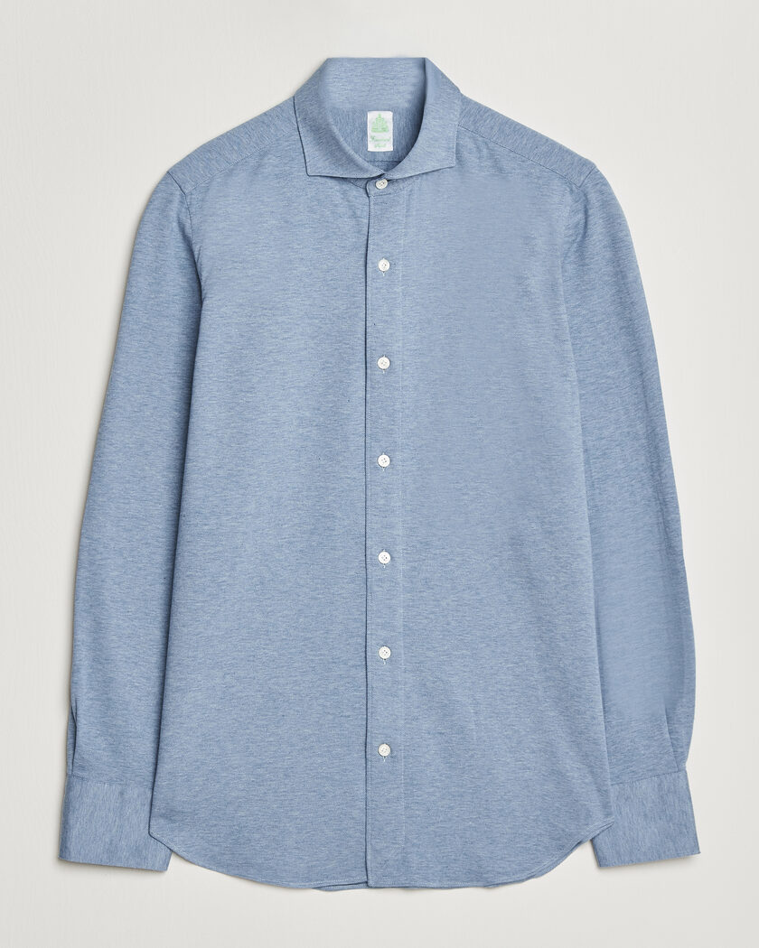 Finamore Napoli Cotton/Cashmere Jersey Shirt Light Blue – Blauw