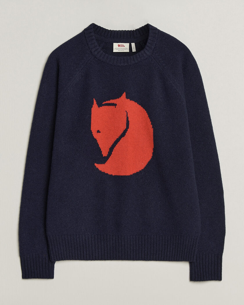 Fjällräven Logo Knit Wool Sweater Dark Navy – Blauw
