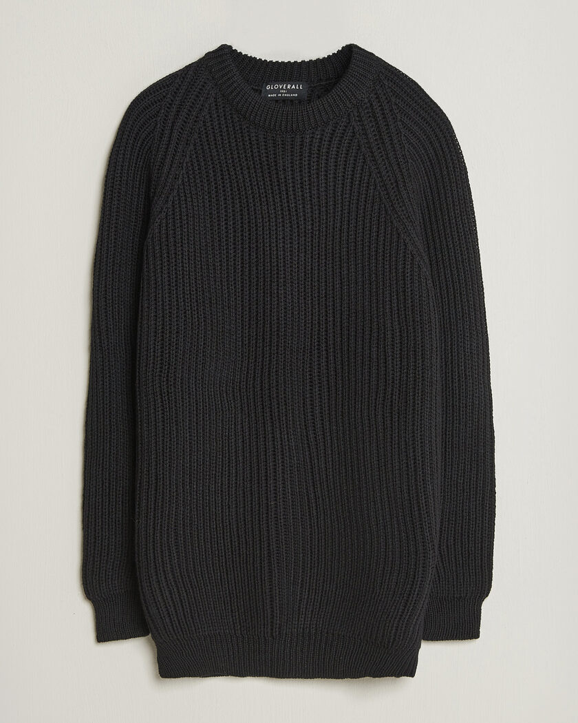 Gloverall Fisherman Rib Chunky Wool Crew Neck Black – Zwart