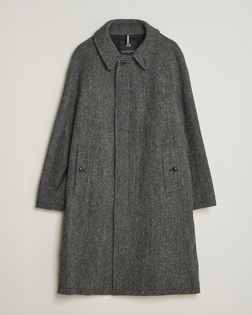 Gloverall Hynes Harris Tweed Coat Charcoal Herringbone – Grijs