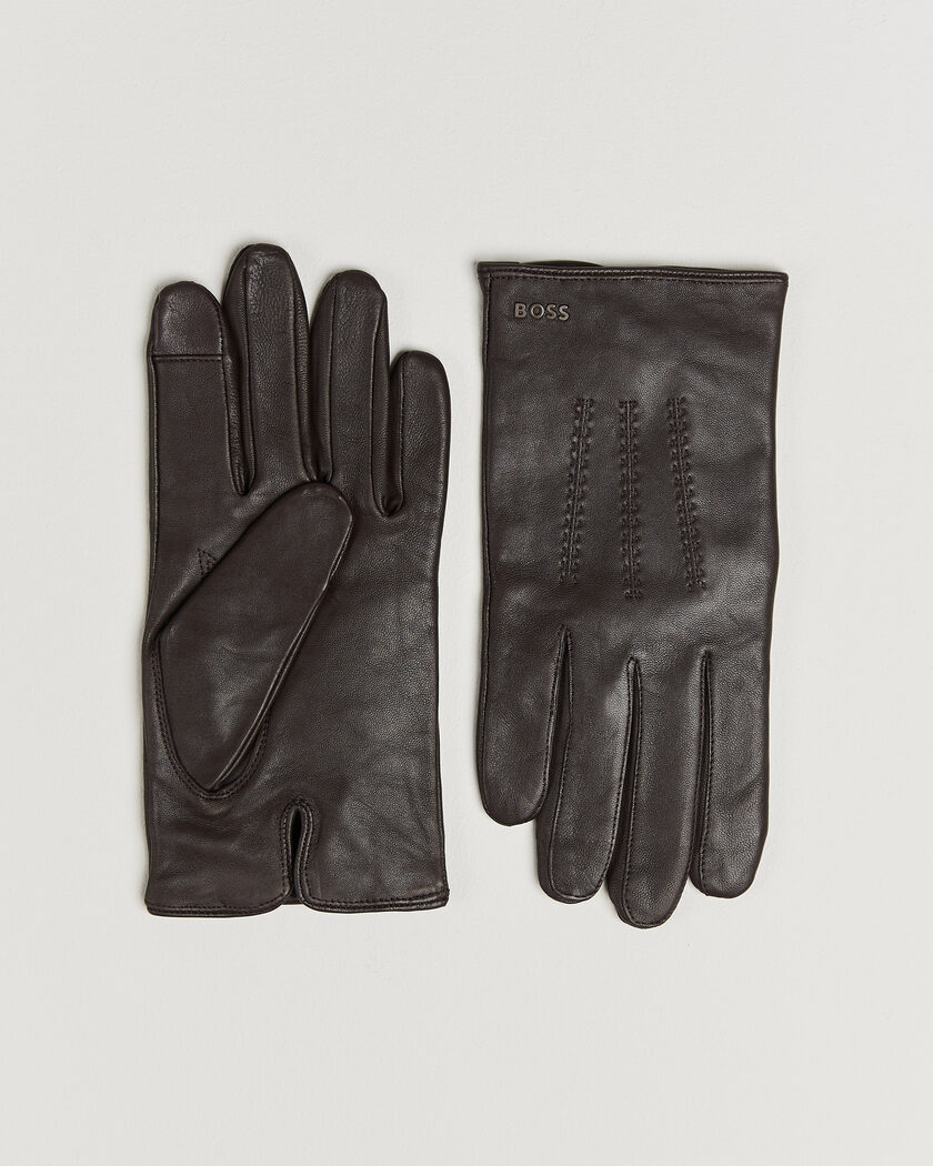 BOSS BLACK Hainz Leather Glove Dark Brown – Bruin