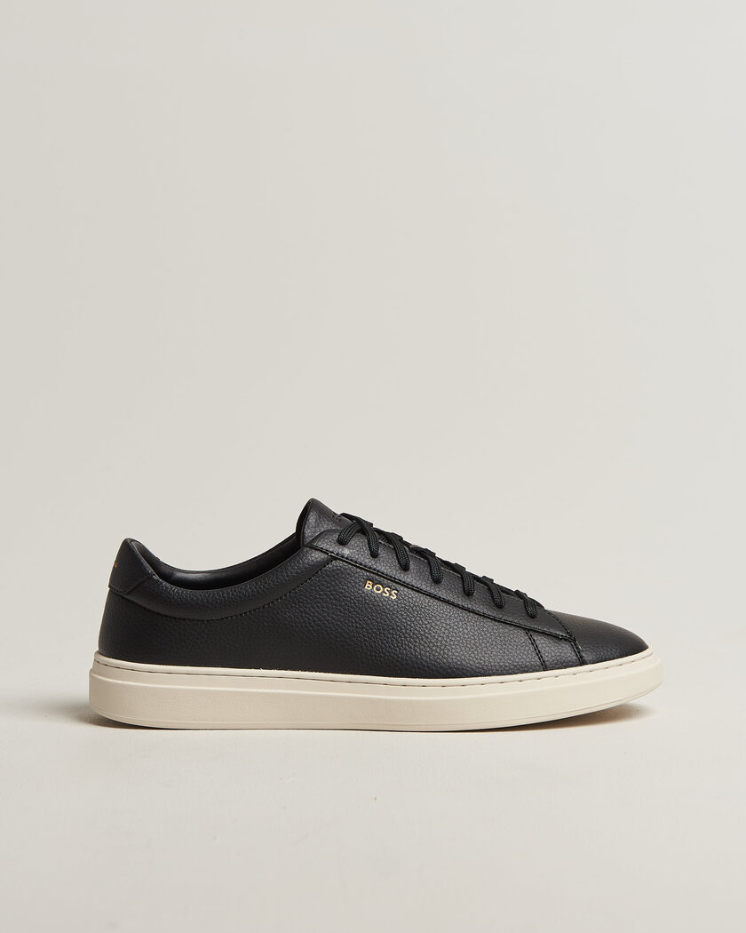 BOSS BLACK Kieran Grained Leather Sneaker Black – Zwart