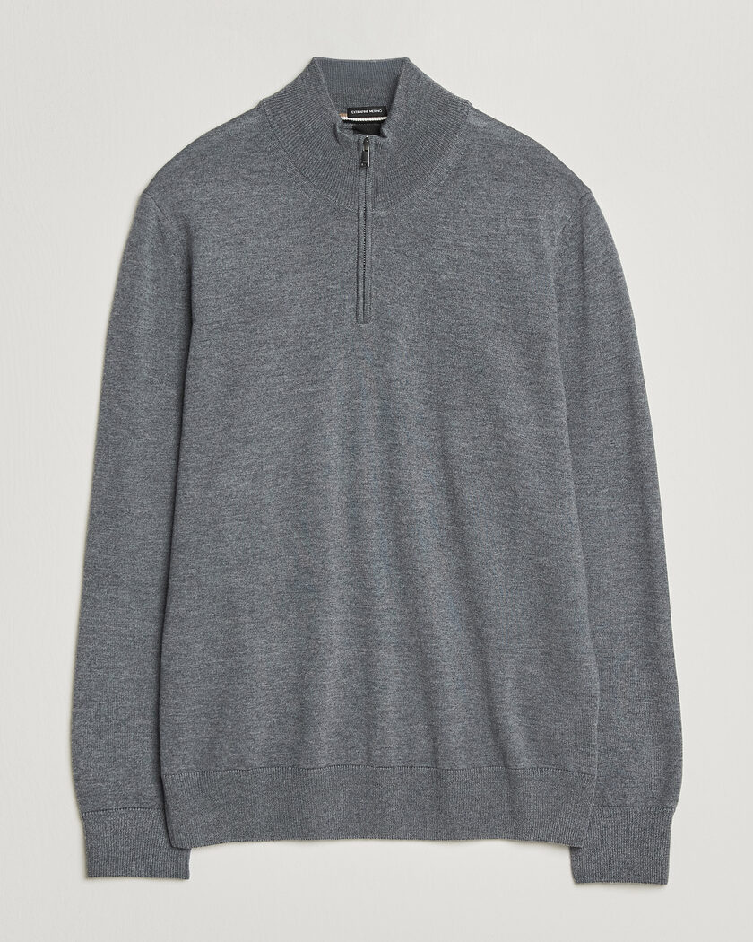 BOSS BLACK Ebenji Merino Knitted Half Zip Medium Grey – Grijs