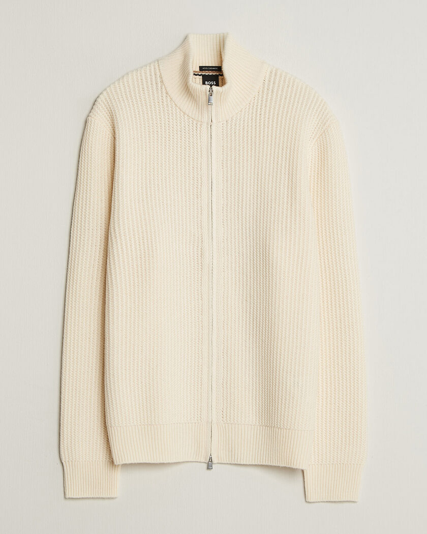 BOSS BLACK Fiocco Wool/Cashmere Full Zip Open White – Wit