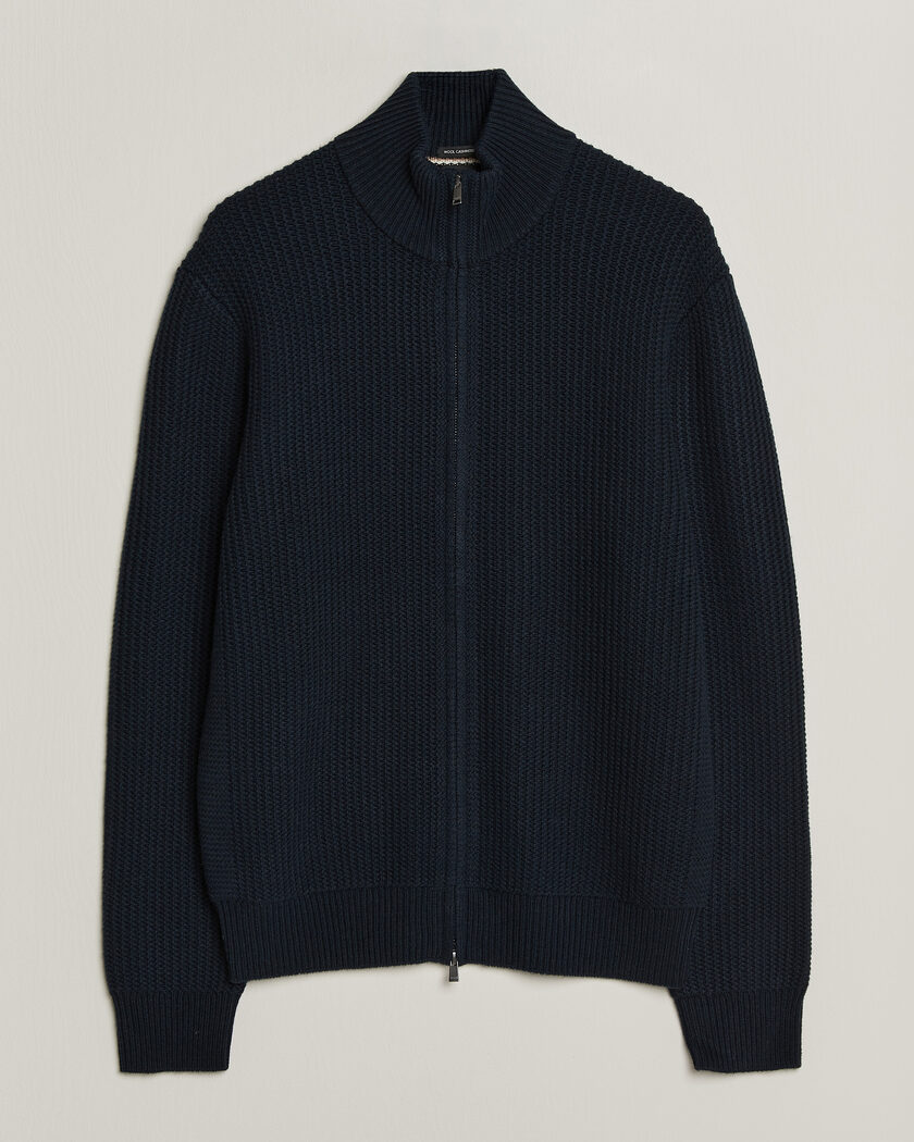 BOSS BLACK Fiocco Wool/Cashmere Full Zip Dark Blue – Blauw