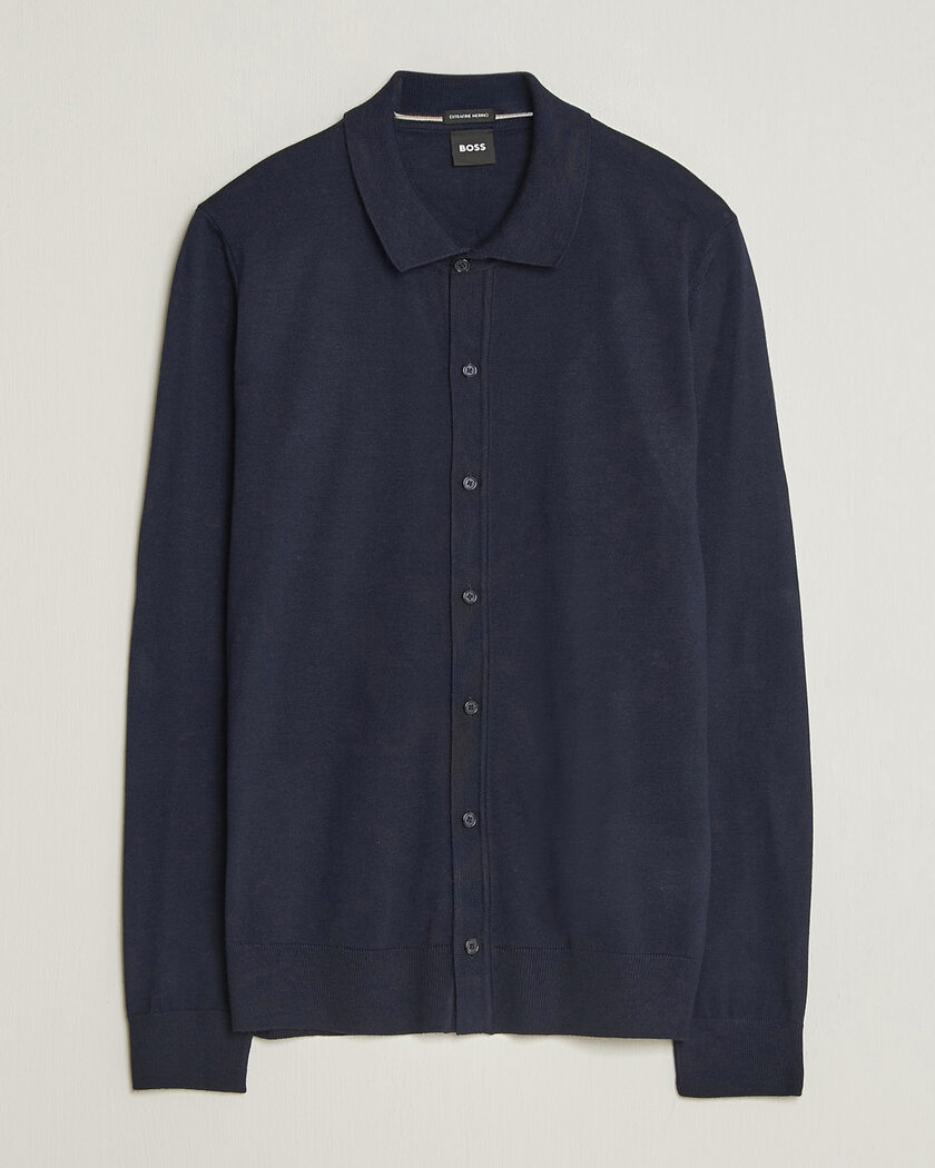 BOSS BLACK Helbert Merino Knitted Cardigan Dark Blue – Blauw
