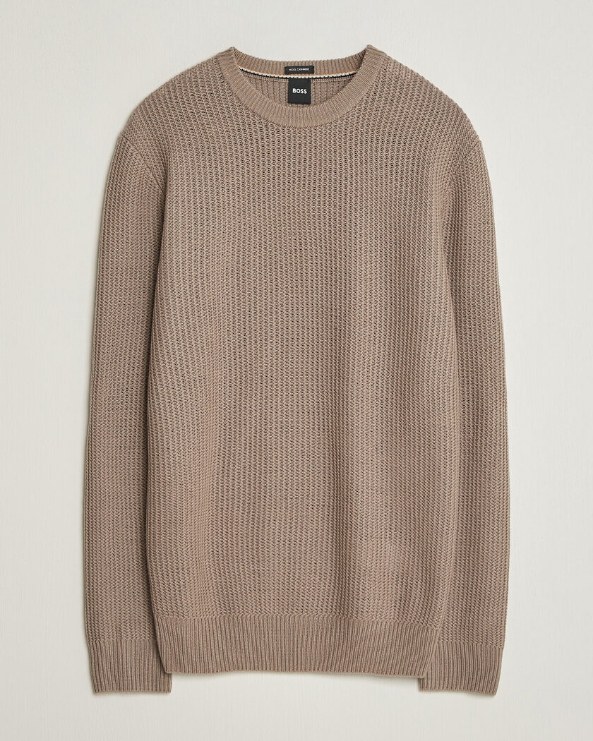 BOSS BLACK Fiocchetto Wool/Cashmere Crew Neck Open Brown – Bruin