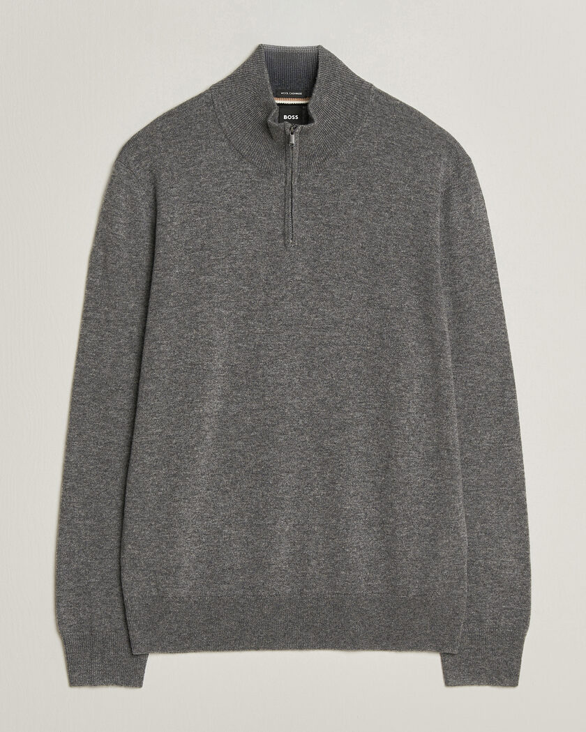 BOSS BLACK Hemarlo Wool/Cashmere Half Zip Medium Grey – Grijs