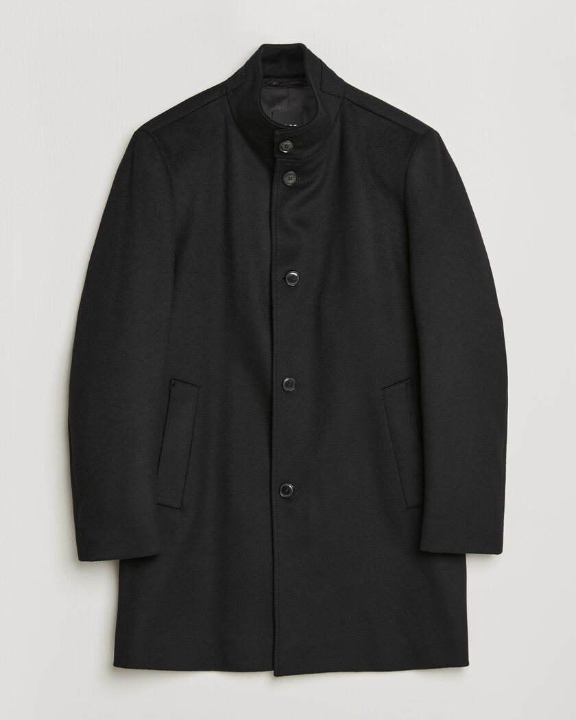 BOSS BLACK Hyde Wool Stand Up Collar Coat Black – Zwart