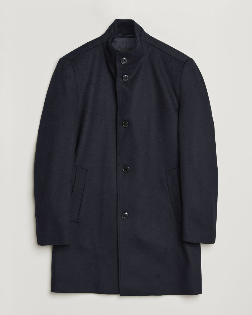 BOSS BLACK Hyde Wool Stand Up Collar Coat Dark Blue – Blauw