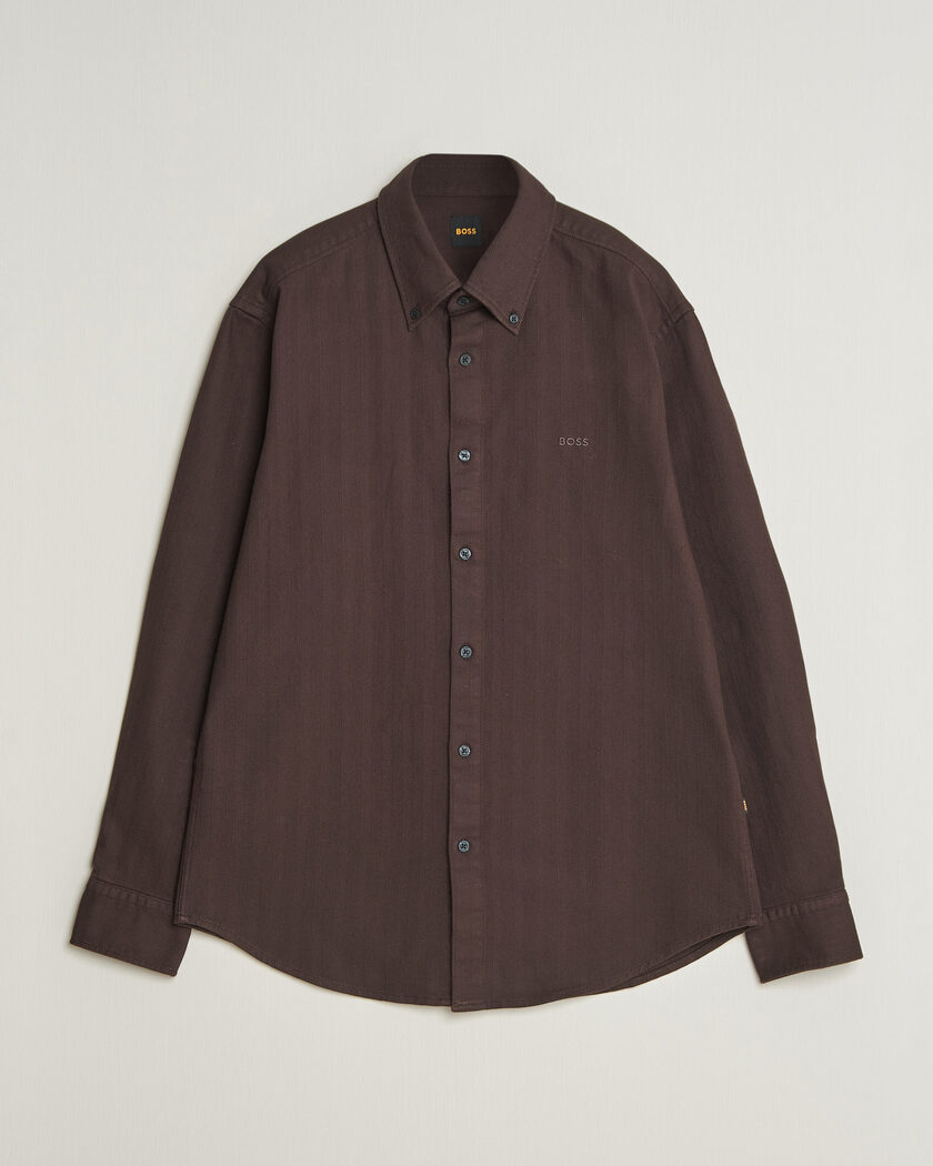BOSS ORANGE Ricopuls Brushed Herringbone Shirt Dark Brown – Bruin