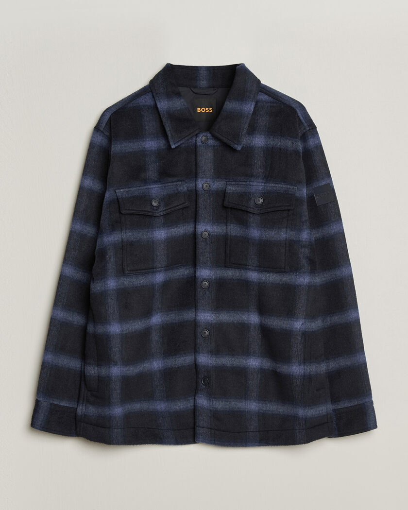 BOSS ORANGE Losky Flannel Checked Overshirt Dark Blue – Blauw