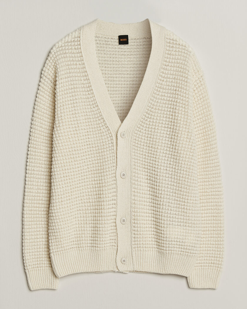 BOSS ORANGE Korsico Wool Knitted Cardigan Open White – Wit