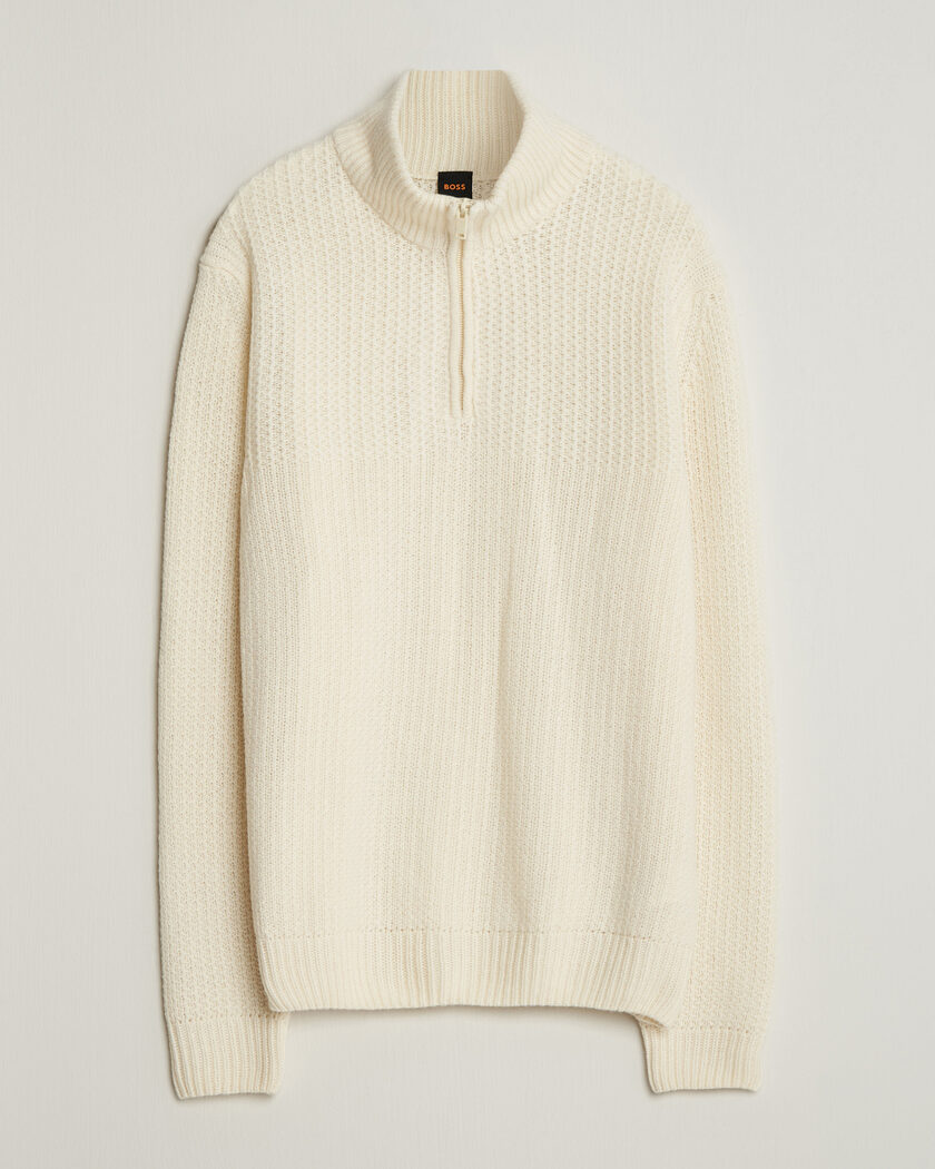 BOSS ORANGE Kenter Wool Knitted Half Zip Open White – Wit