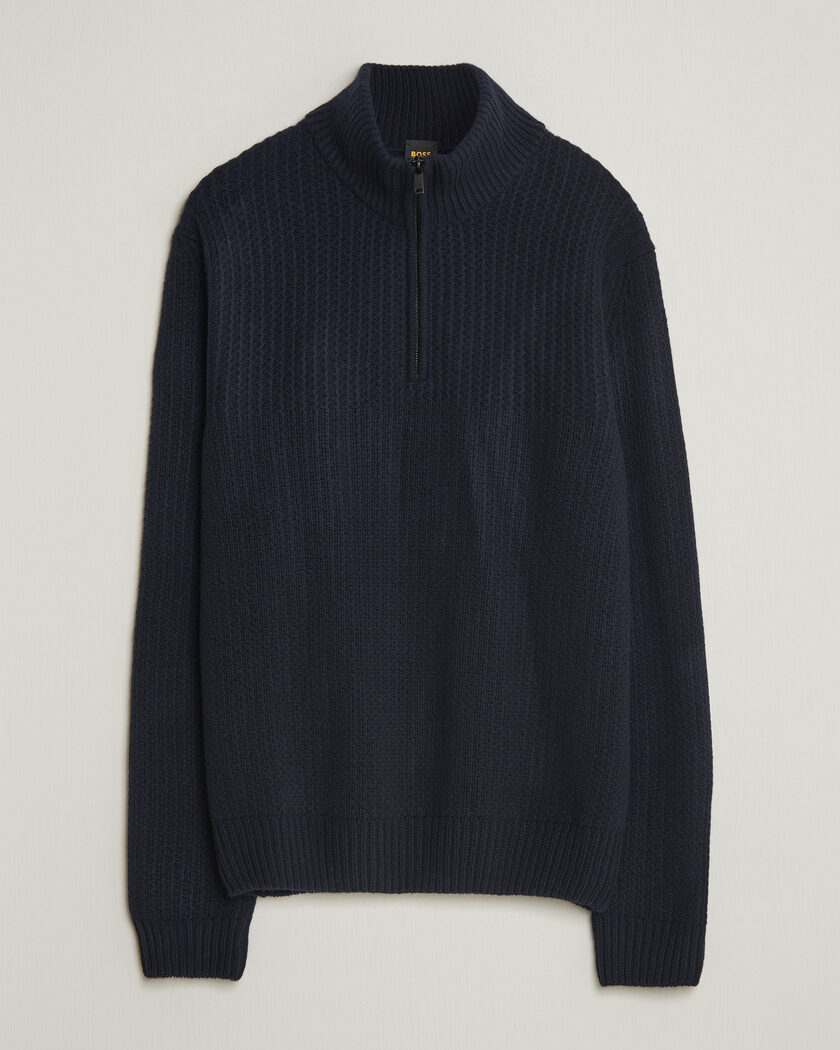 BOSS ORANGE Kenter Wool Knitted Half Zip Dark Blue – Blauw