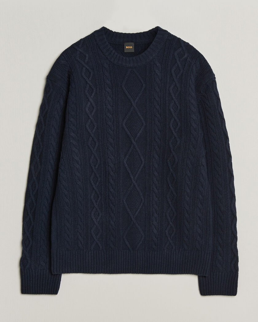 BOSS ORANGE Atreccio Wool Structured Knitted Sweater Dark Blue – Blauw