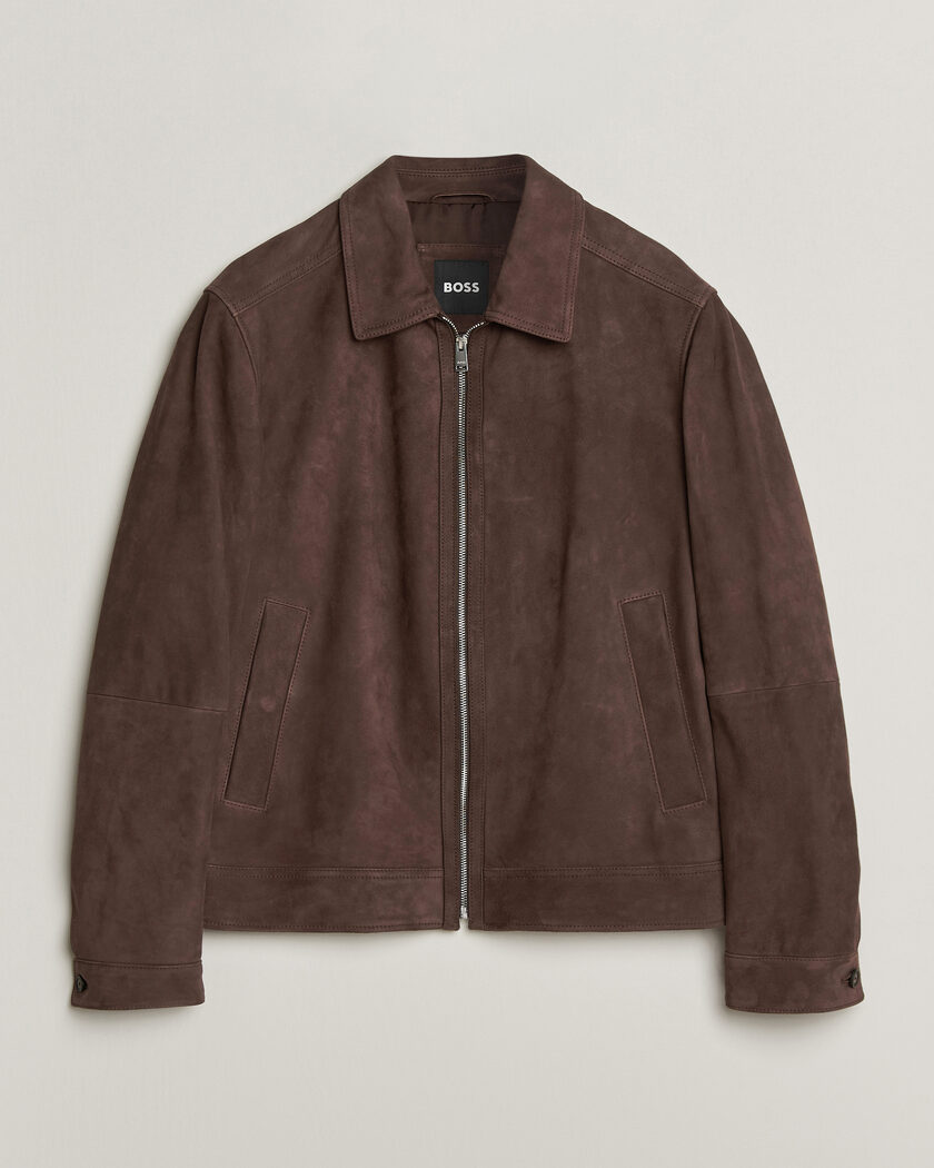 BOSS BLACK Malbano Suede Jacket Dark Brown – Bruin