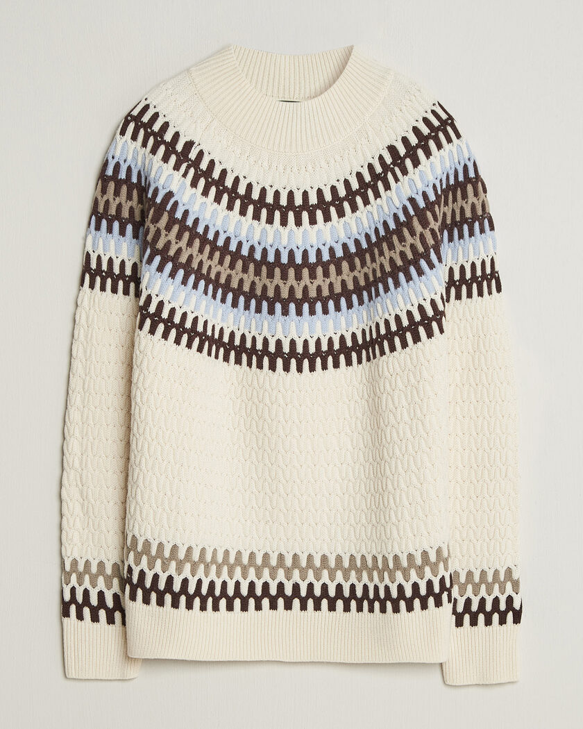 BOSS BLACK Fiotto Wool Fairisle Sweater Open White – Meerkleurig