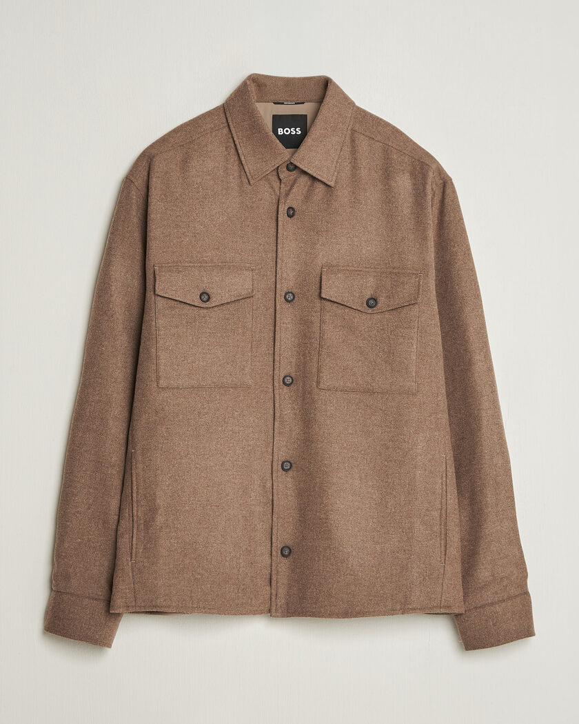 BOSS BLACK Colin Brushed Pocket Overshirt Open Brown – Bruin