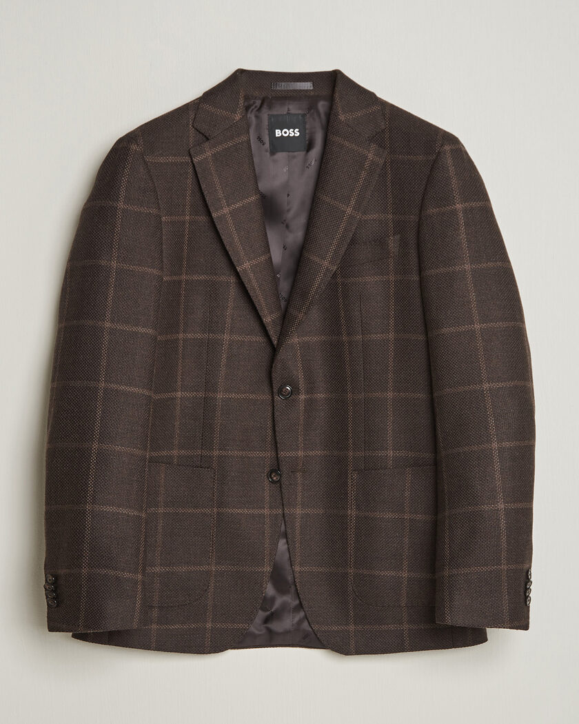 BOSS BLACK Hutson Checked Wool Blazer Dark Brown – Bruin
