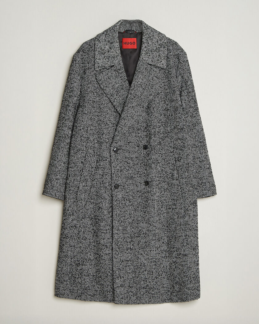 HUGO Milas Herringbone Double Breasted Coat Dark Grey – Grijs