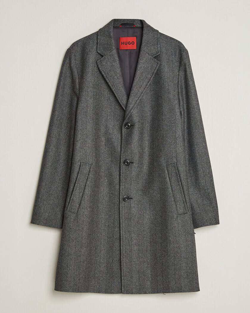 HUGO Malte Herringbone Coat Dark Grey – Grijs