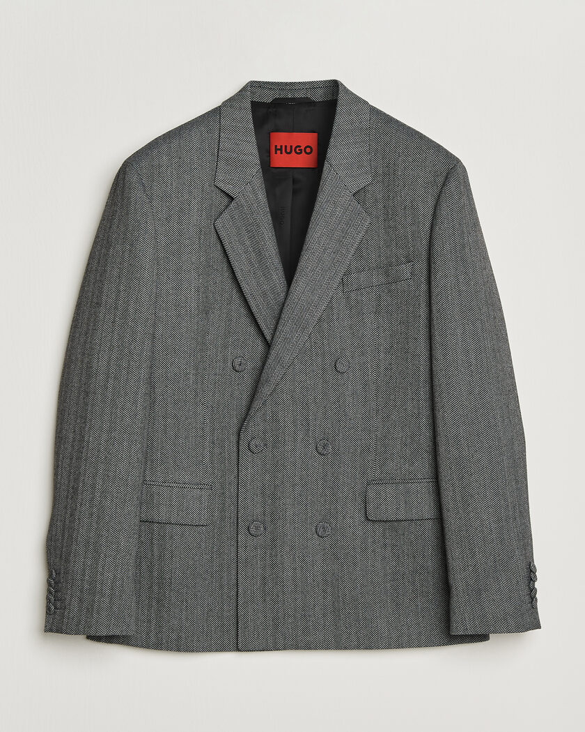 HUGO Karlo Herringbone Double Breasted Blazer Dark Grey – Grijs