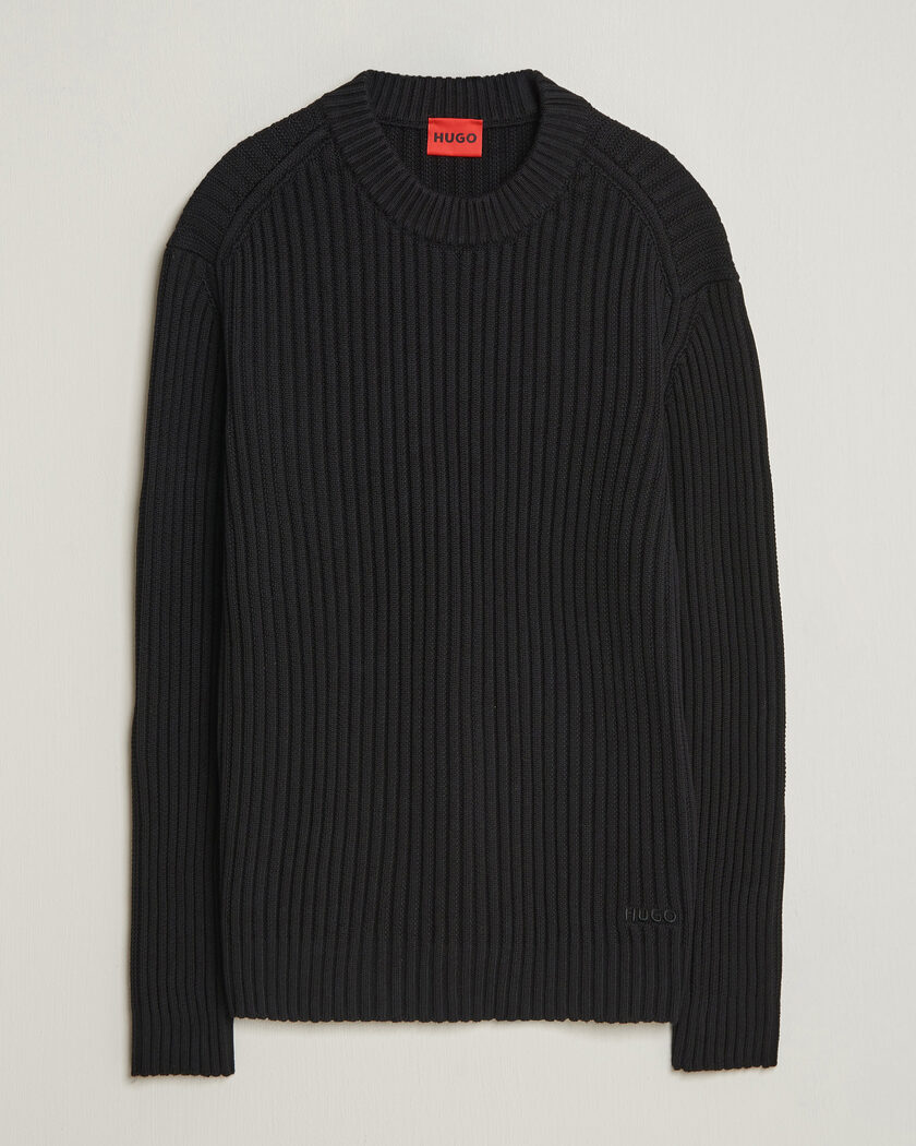 HUGO Sribban Cotton Knitted Sweater Black – Zwart