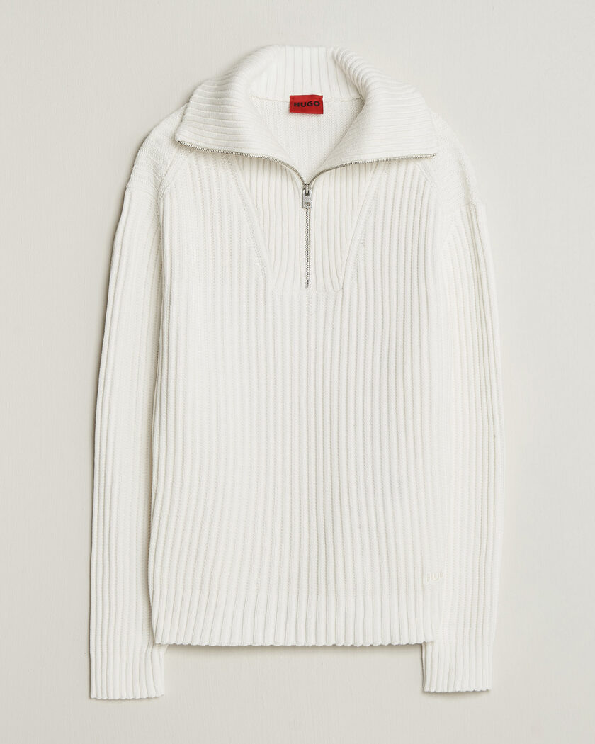 HUGO Srtithon Cotton Knitted Half Zip Natural – Wit