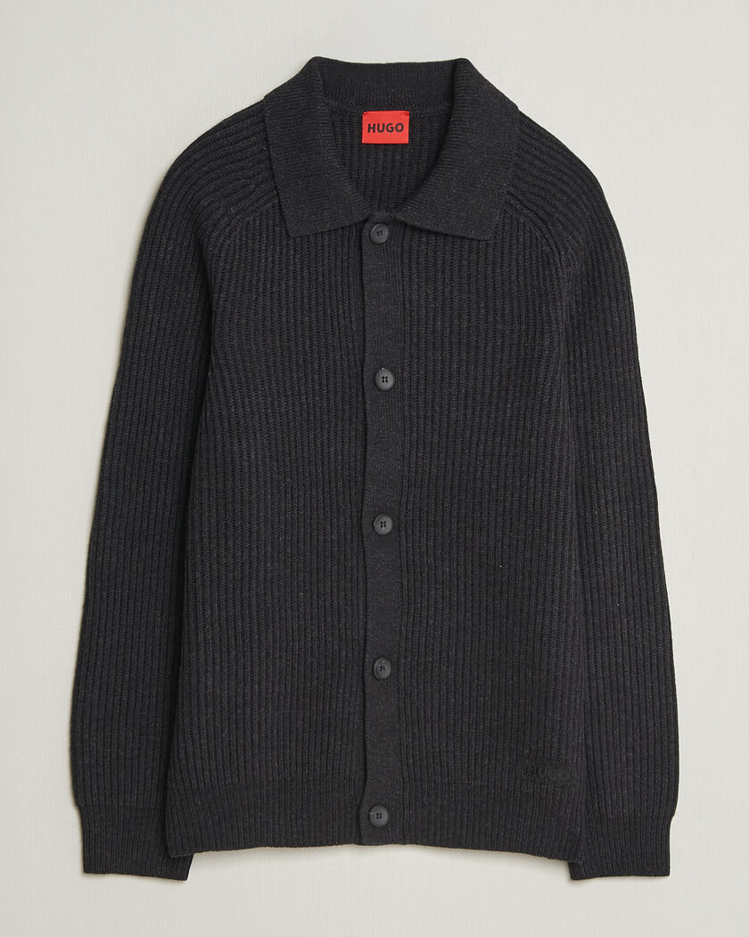 HUGO Sardeep Wool Knitted Cardigan Black – Zwart