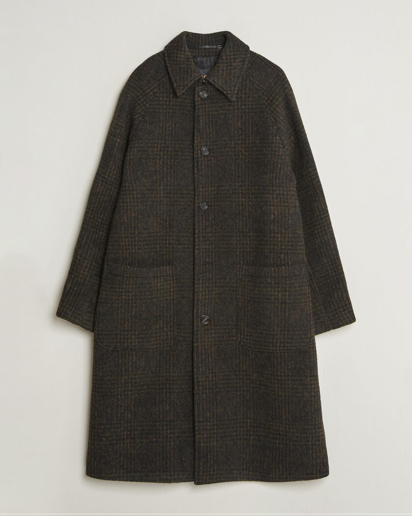 BOSS CAMEL Cohn Wool Checked Coat Open Green – Groen