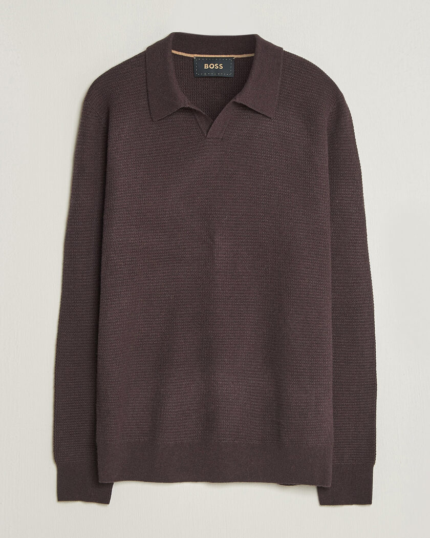 BOSS CAMEL Filo Cashmere Knitted Polo Open Brown – Bruin