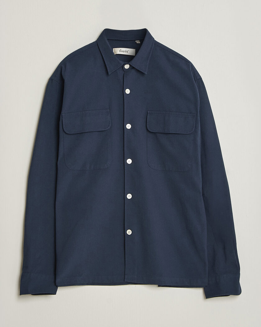 Forét Lunar Relaxed Fit Textured Overshirt Navy – Blauw