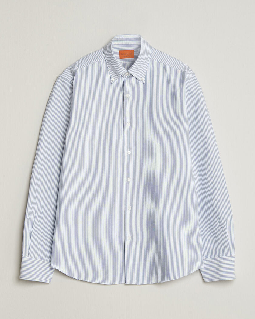 Grigio Oxford Button Down Shirt Light Blue Stripe – Blauw