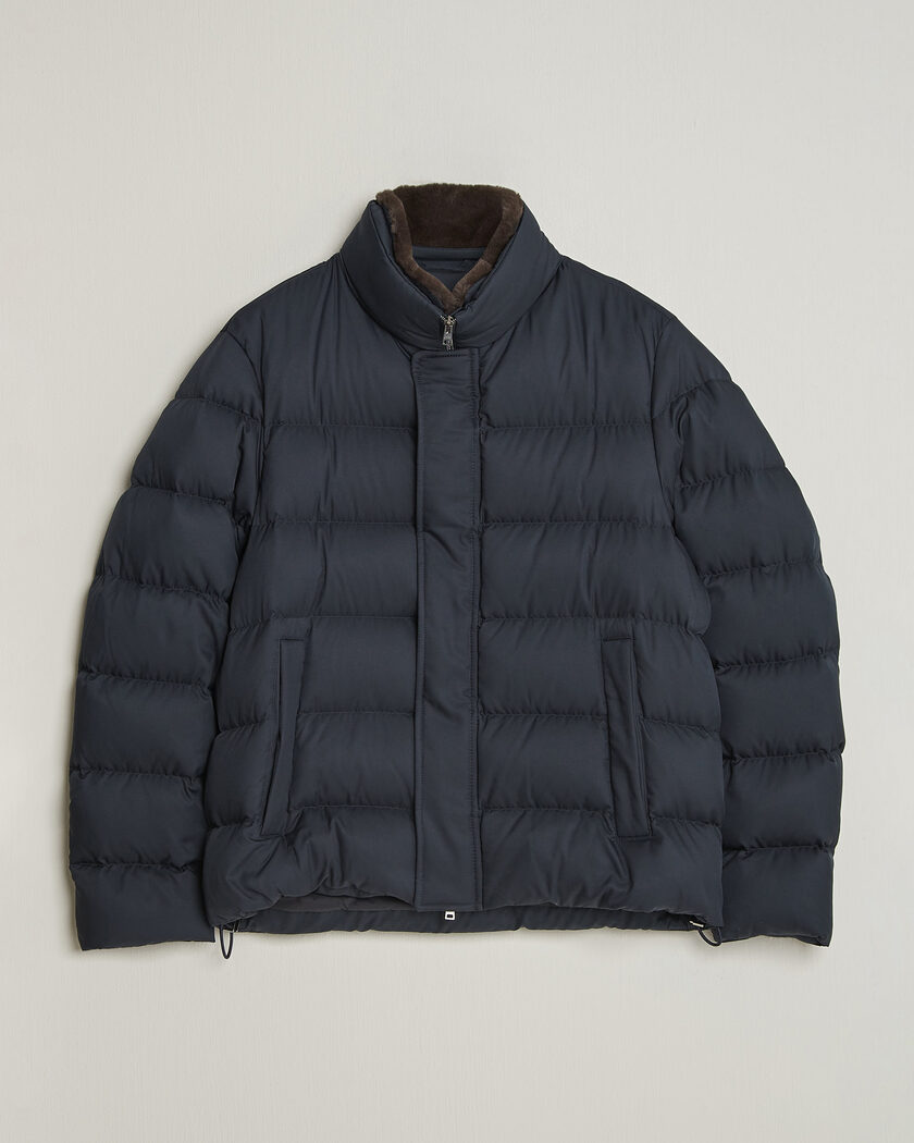 Herno Faux Fur Down Jacket Navy – Blauw