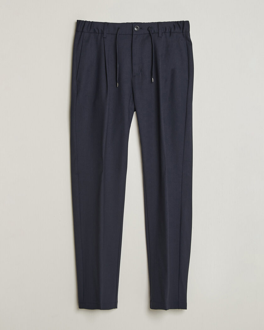 Herno Pleated Wool Trousers Navy – Blauw