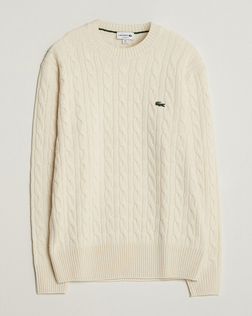 Lacoste Carded Wool Cable Crew Neck Lapland – Wit