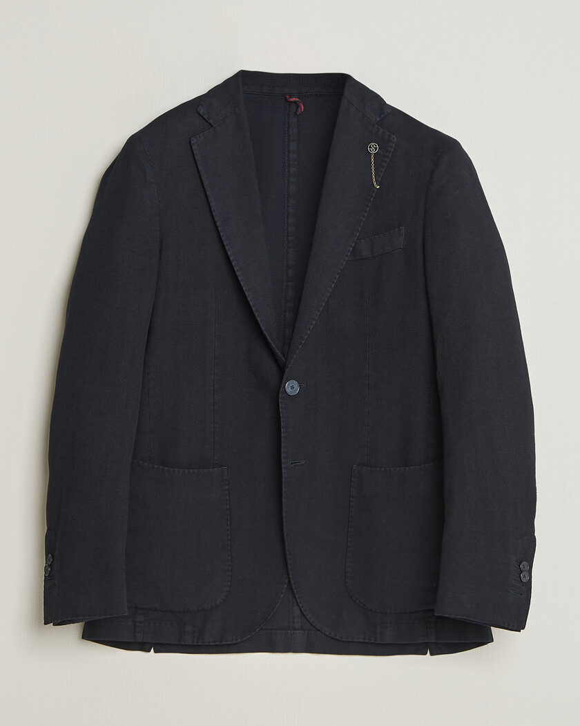 Santaniello Soft Touch Cotton Herringbone Blazer Navy – Blauw