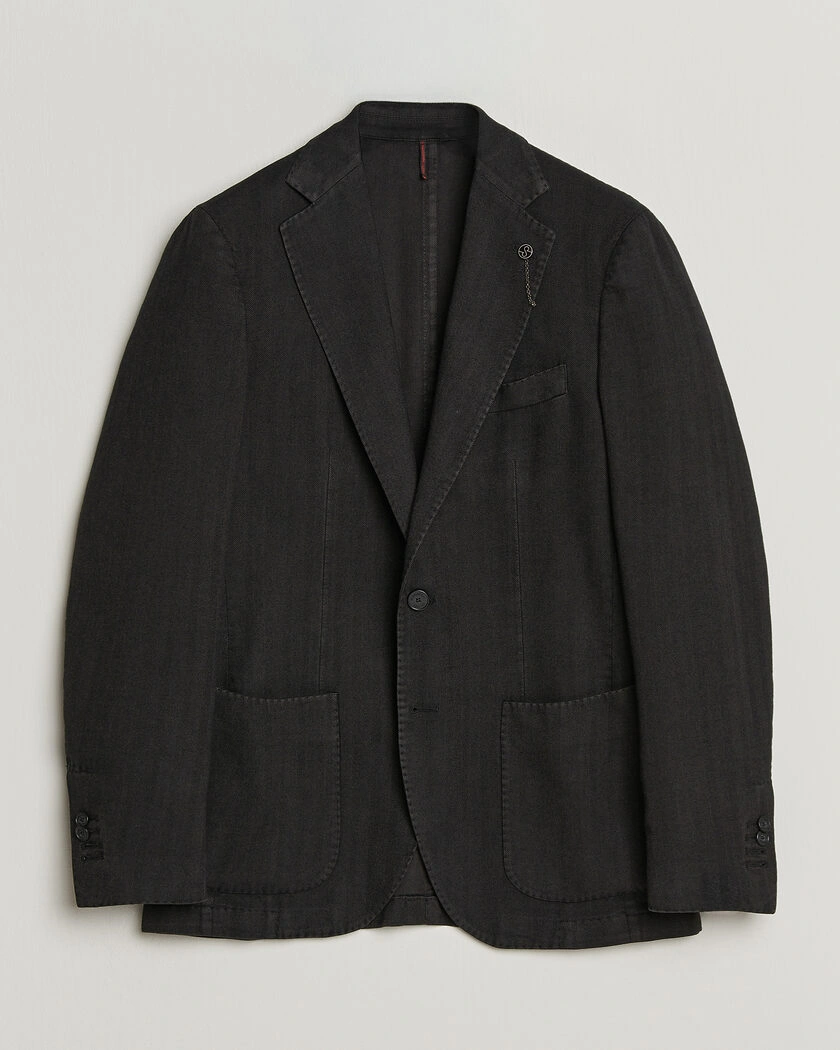 Santaniello Soft Touch Cotton Herringbone Blazer Black – Zwart