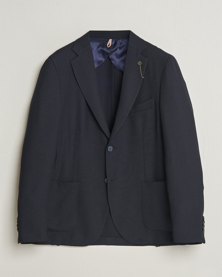 Santaniello Wool Mini Hopsack Blazer Navy – Blauw