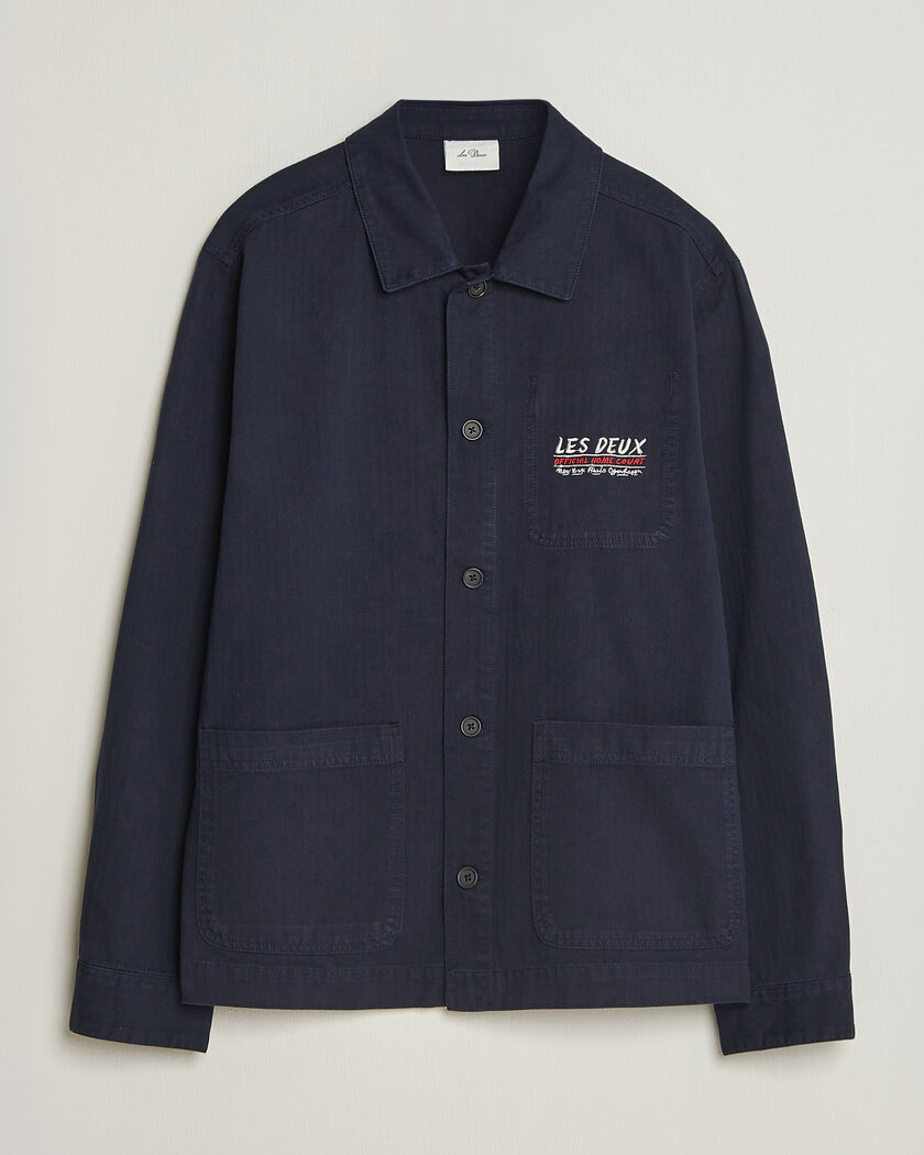LES DEUX Herringbone Artist Overshirt Dark Navy – Blauw