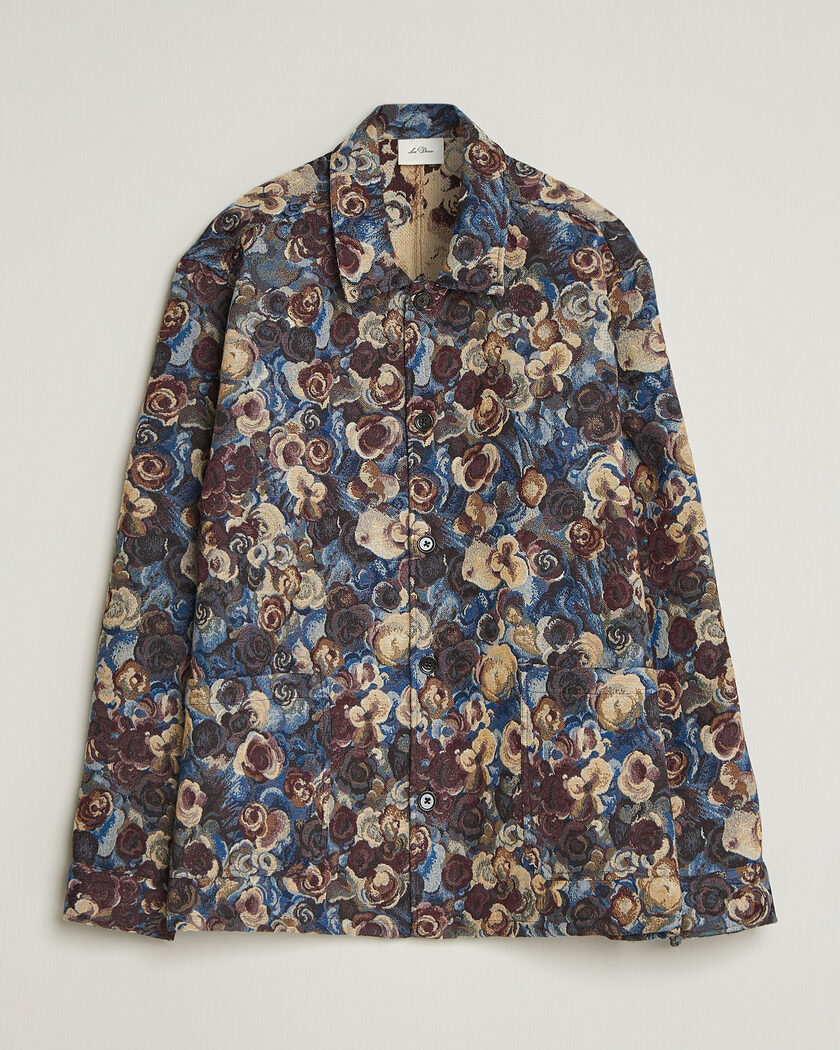 LES DEUX Flower Jaquard Overshirt Blue Multi – Blauw
