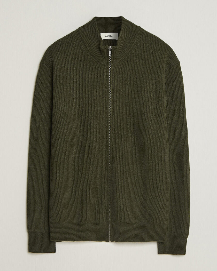 LES DEUX Wool Rib Knitter Zip Rosin Green – Groen