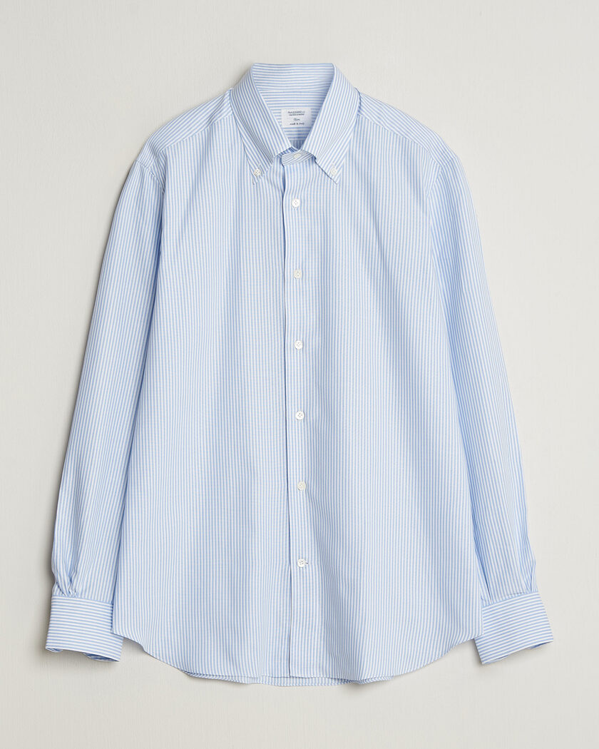 Mazzarelli Soft Oxford Button Down Shirt Light Blue Stripe – Blauw