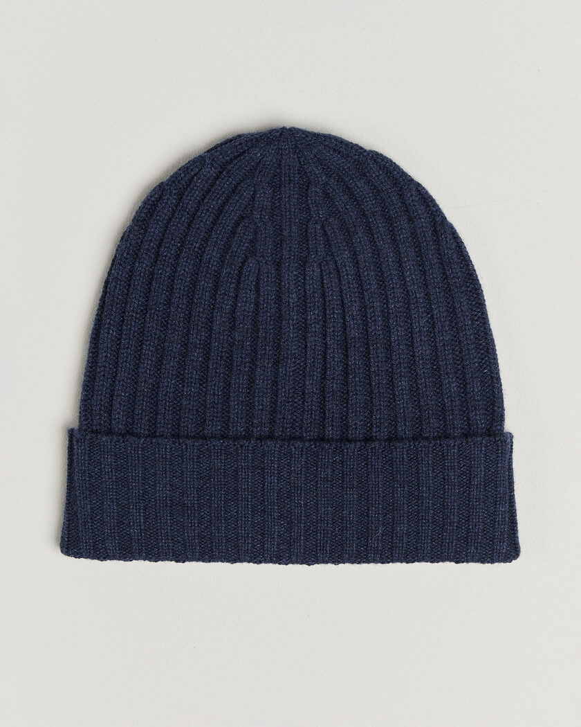 Piacenza Cashmere Ribbed Cashmere Beanie Dark Blue – Blauw