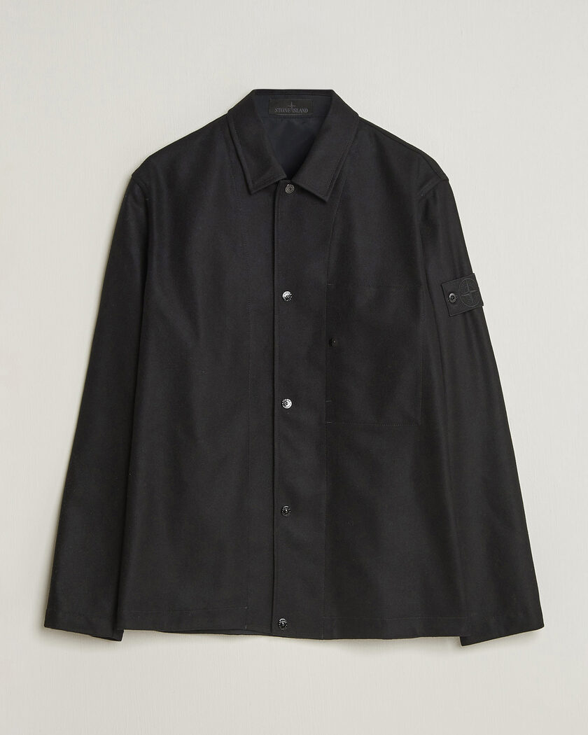 Stone Island Ghost Wool/Nylon Flannel Overshirt Black – Zwart