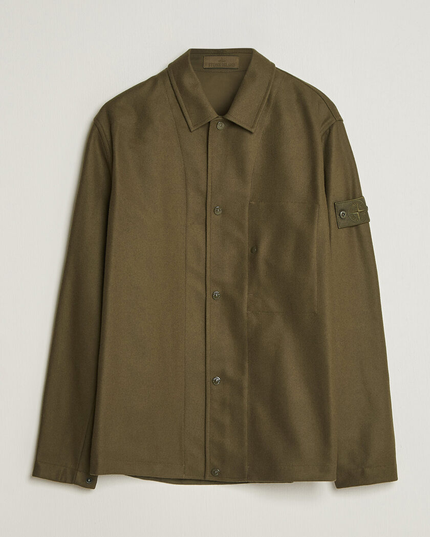 Stone Island Ghost Wool/Nylon Flannel Overshirt Miltary Green – Groen